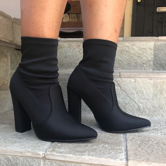 New Black stretchy chunky heel boots 7.5 - Picture 6 of 8